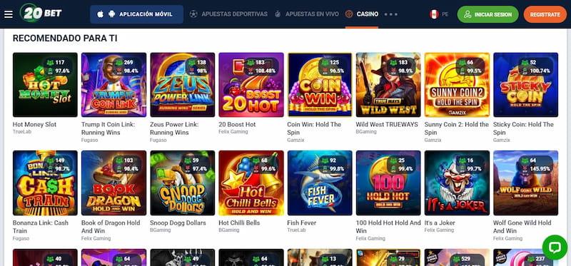 Pagina de juegos de casino en 20Bet