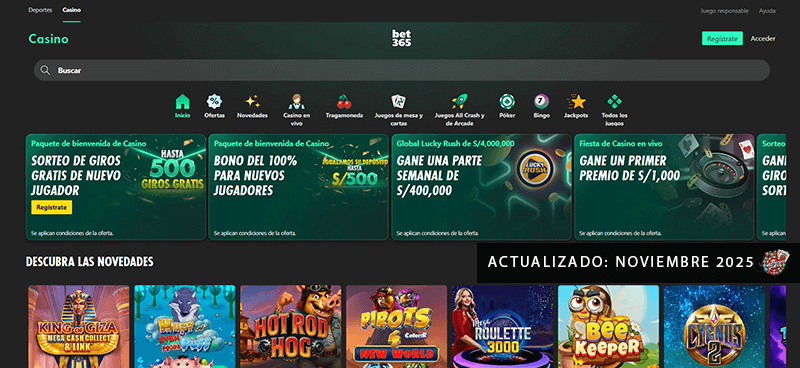 Bet365 Casino Homepage en Perú