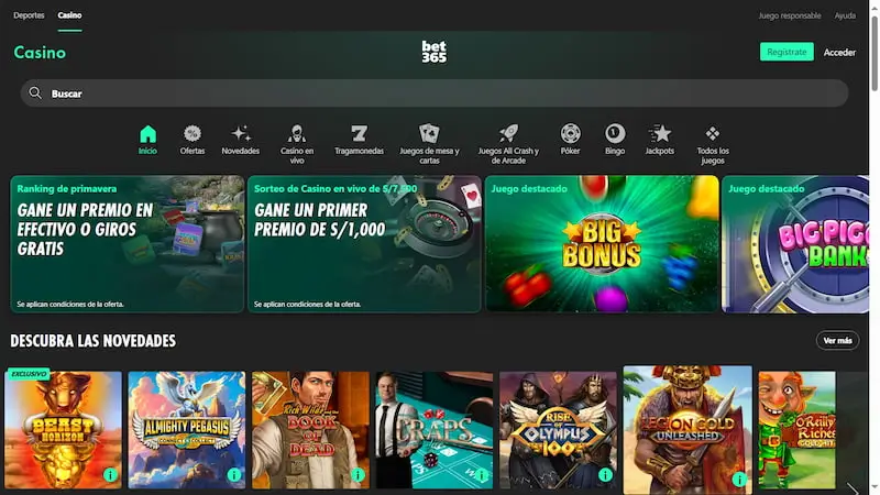 Página de inicio del casino Bet365