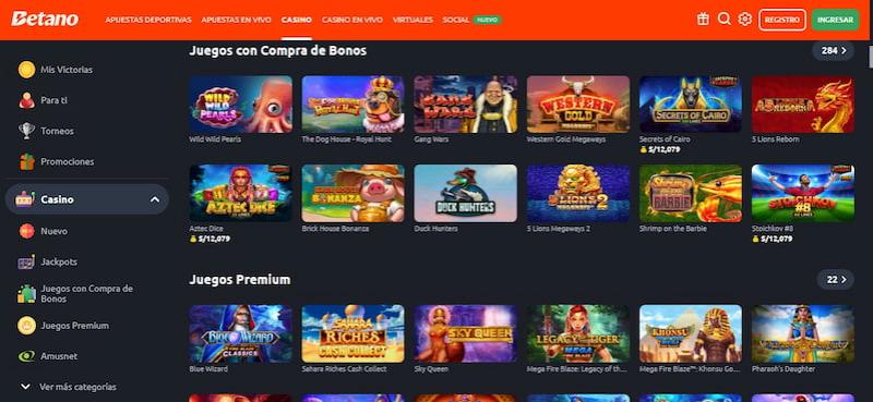 Pagina de juegos de casino en Betano