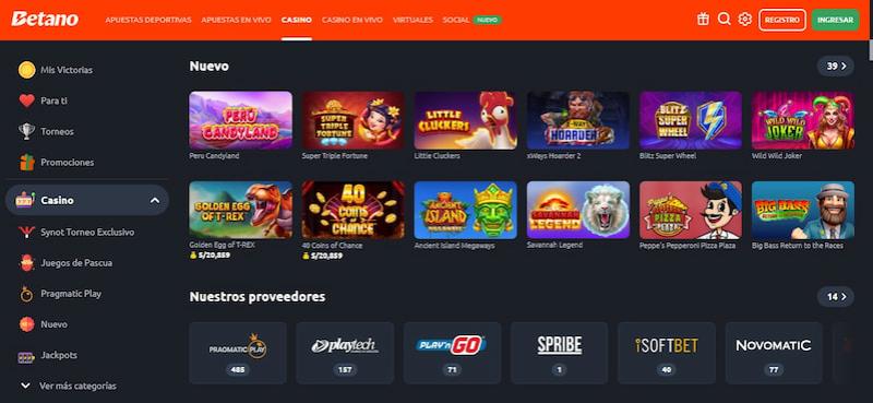 Página de juegos de casino en Betano
