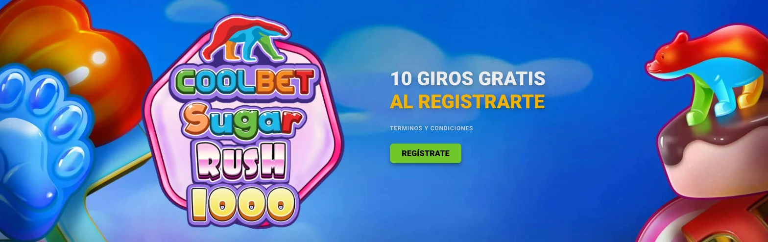 Bono sin depósito de Coolbet: 10 giros gratis al registrarte en Sugar Rush 1000