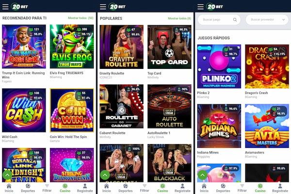 Juegos de Casino en 20Bet App
