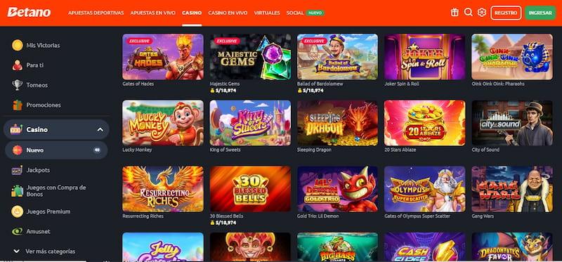Página de juegos de casino en Betano