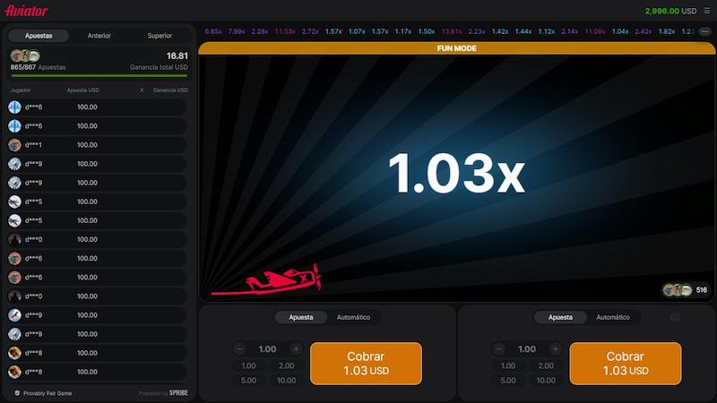 Screenshot der Aviator Game Benutzeroberfläche mit laufendem Multiplikator und Platzierung von Einsätzen