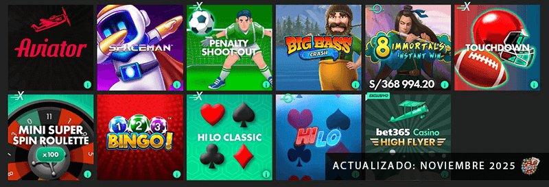 Juegos Crash y Arcade de Bet365 en Perú