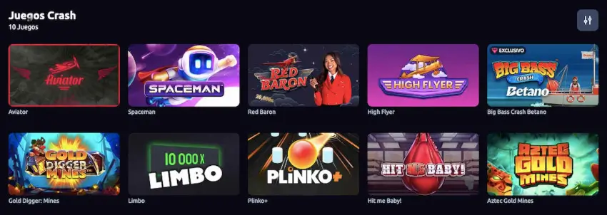 Juegos crash en Betano Casino Perú