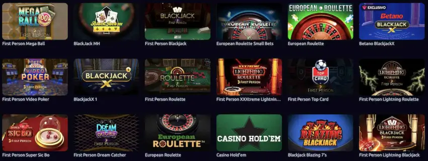 Juegos de mesa en Betano Casino Perú