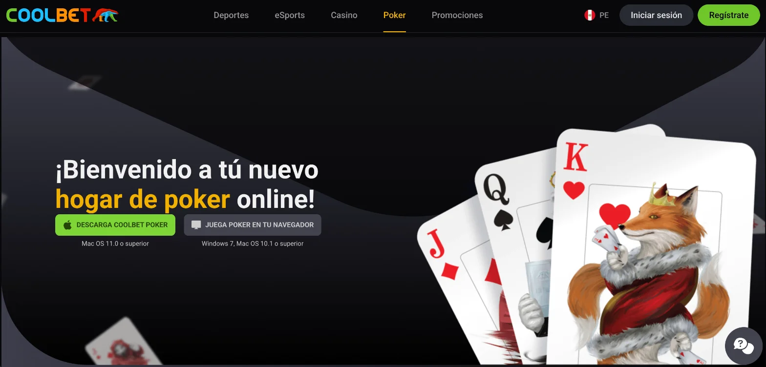Sala de póquer de Coolbet con los botones de descarga del cliente y de juego en el navegador