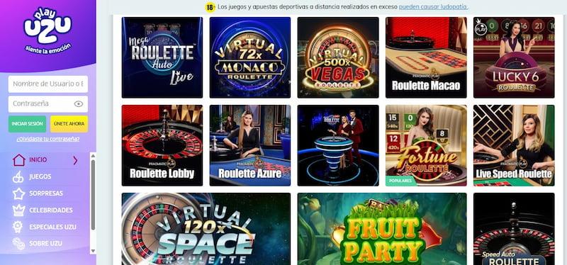 Página de ruleta en PlayUZU