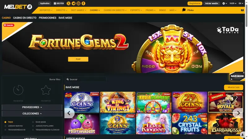 Página de inicio del casino Melbet