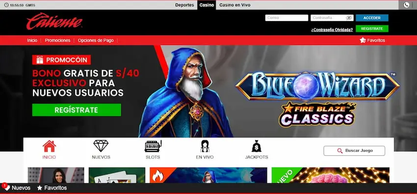 Página de inicio de Caliente Casino Perú