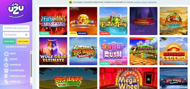 Página de juegos de casino en PlayUZU