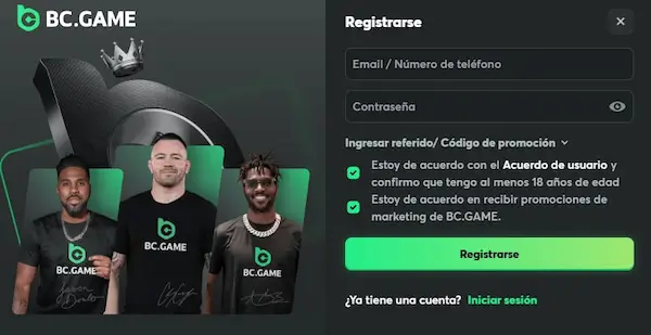 Registro - BC Game casino Perú