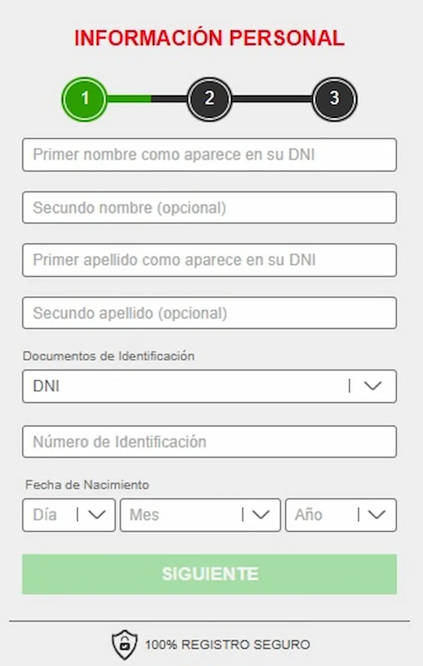 Registro - Casino Caliente Perú