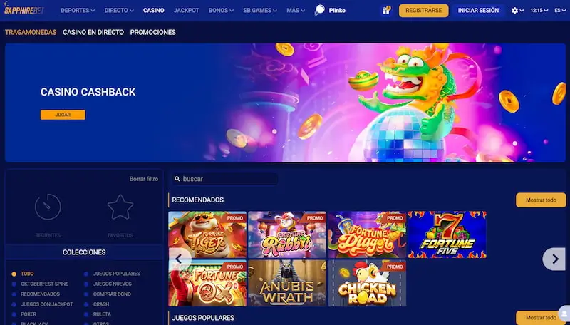 Página de inicio del casino Sapphirebet