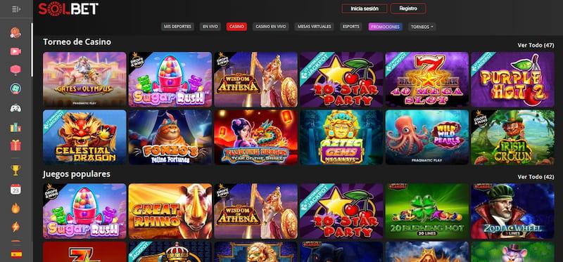Página de juegos de casino en Solbet