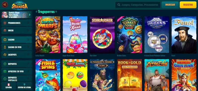 Ukázka herních automatů v kasinu Spinanga