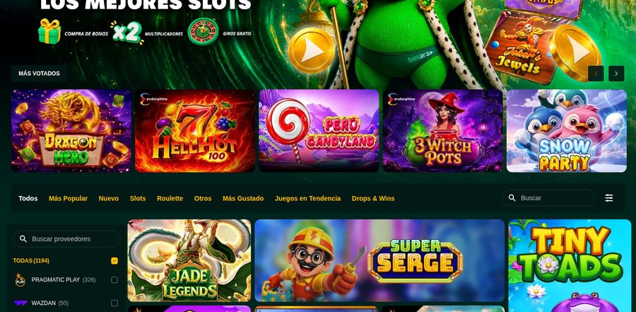 Lobby de slots de Betara con 1.194 juegos y filtro por proveedor