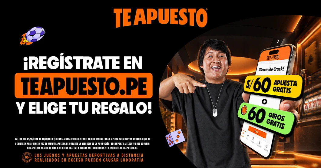 Bono de registro de TeApuesto: elige 60 giros gratis o una apuesta gratis de S/60