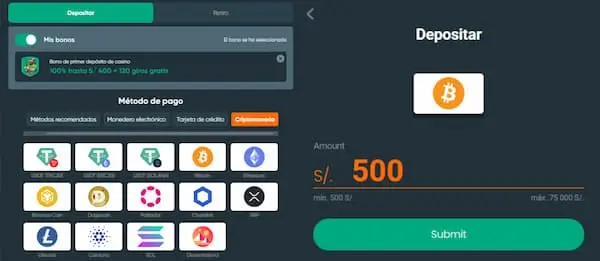 Despositar cripto en Casino online