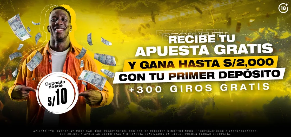 Bono por primer depósito de Doradobet Perú: apuesta gratis de hasta S/2.000 y 300 giros gratis desde S/10