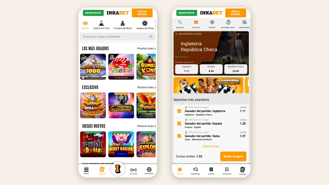 Casino y apuestas en vivo de Inkabet desde el celular
