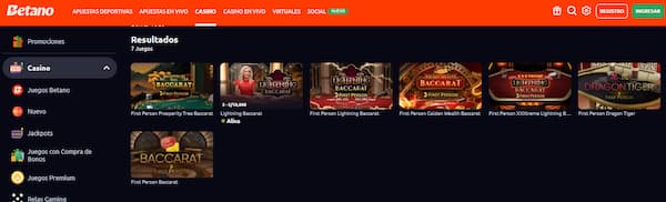 Juegos de mesa en Betano Casino Perú